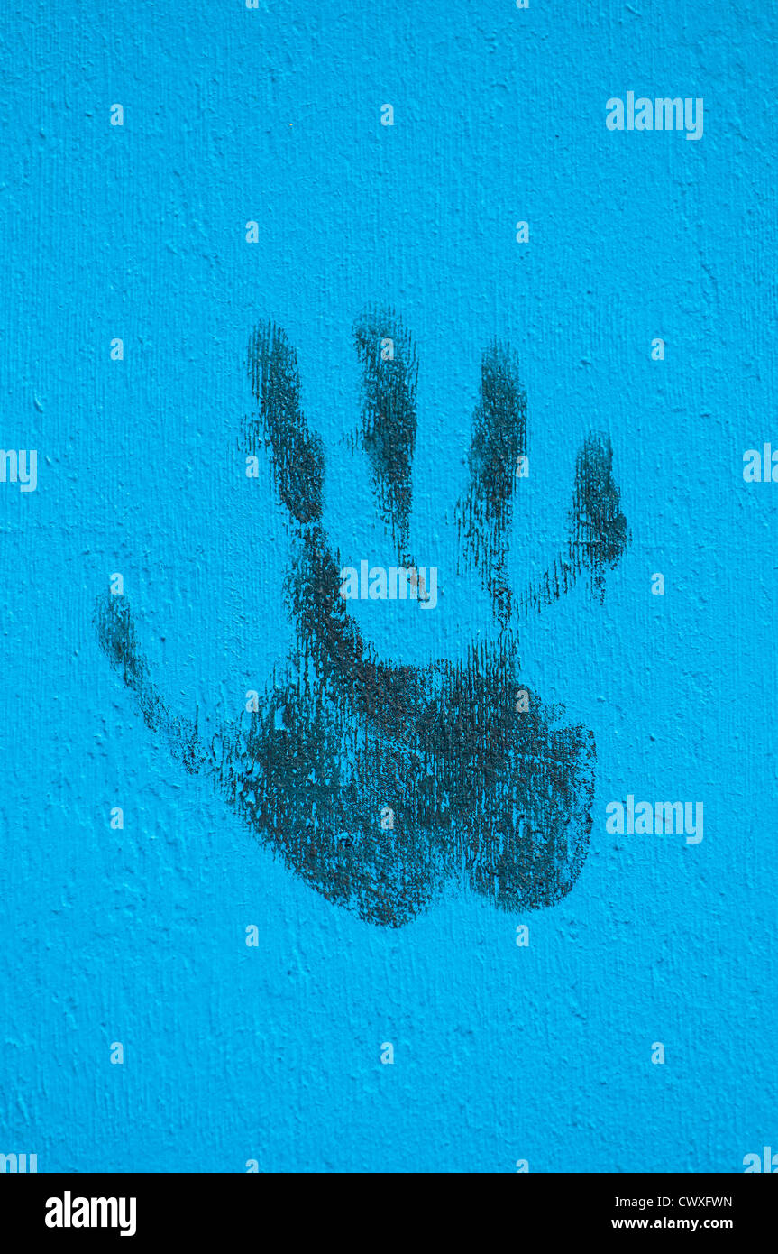 Print-on-blau bemalten Wand Graffiti palm Stockfoto