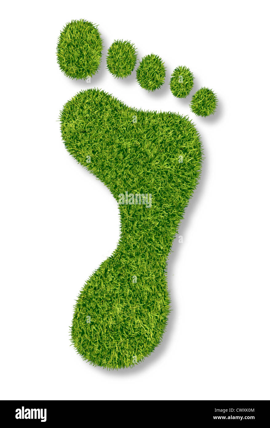CO2-Fußabdruck oder Gartenarbeit Symbol mit grünen Rasen Naturrasen in Form von einem Fußdruck als Symbol der Natur Stockfoto