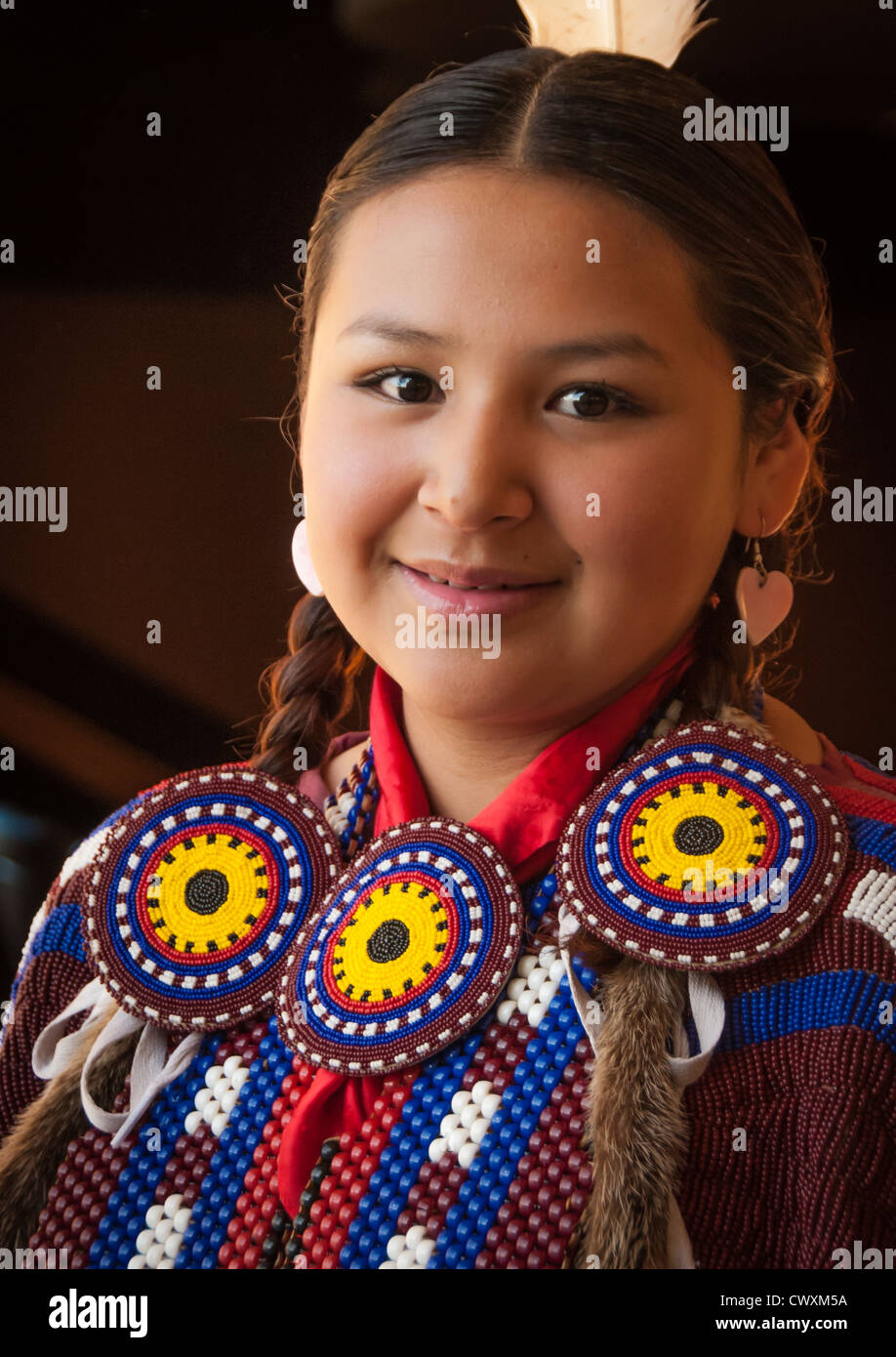 Gebürtige amerikanische Tänzerin auf dem jährlichen Lewis and Clark Festival in Great Falls, Montana Stockfoto