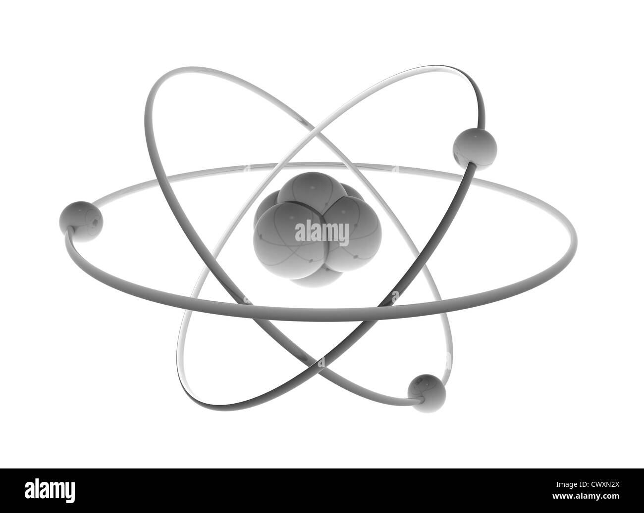 Atom 3D-Illustration isoliert auf weiss Stockfoto