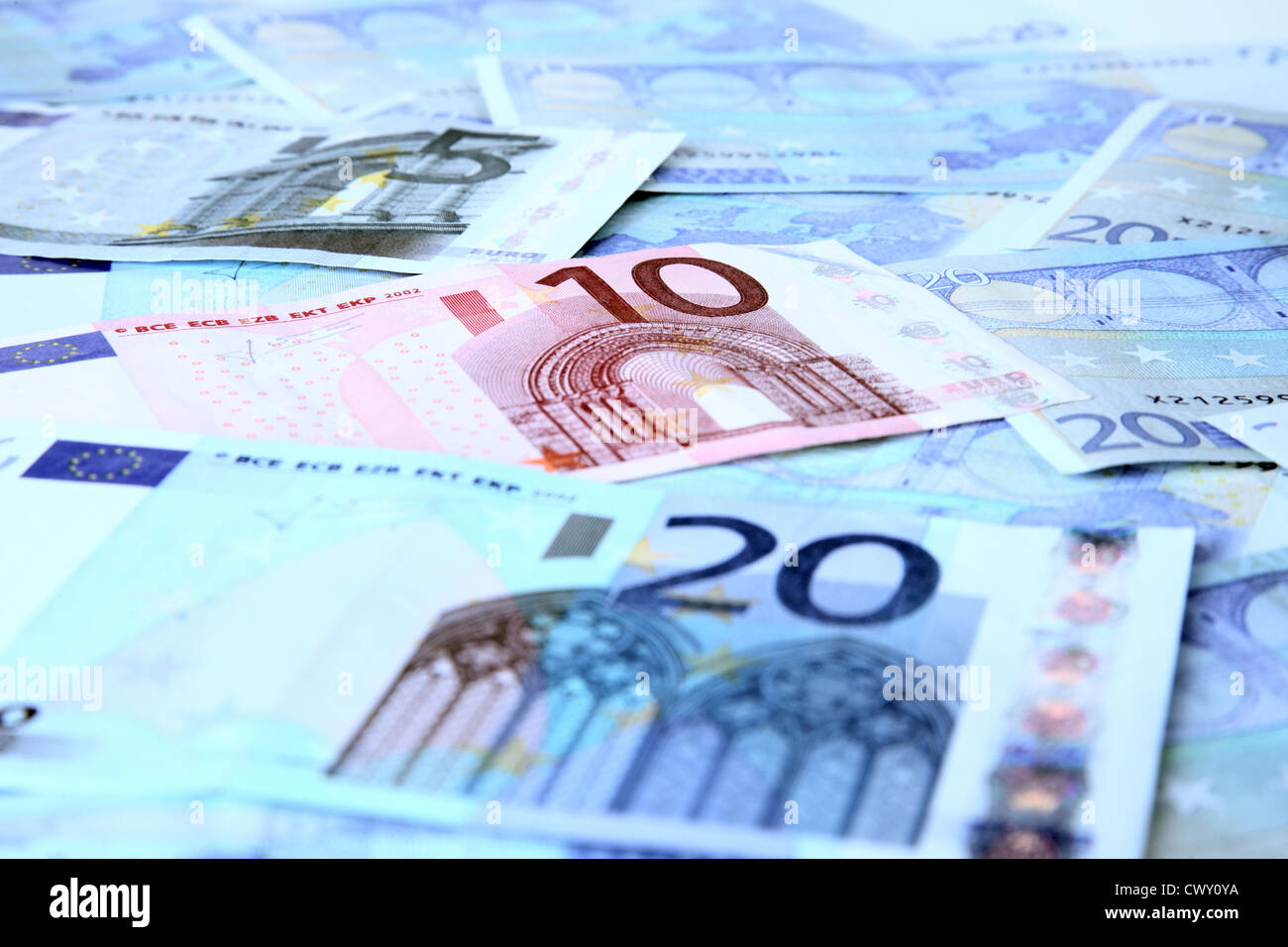 5 € und 10 €20 € Euro-Banknoten. Stockfoto