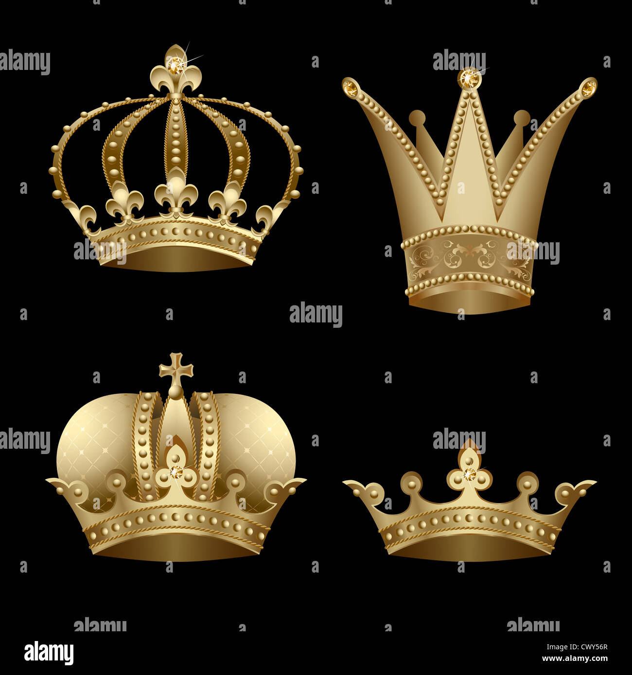 Satz von vier goldene Krone mit Diamant Stockfoto
