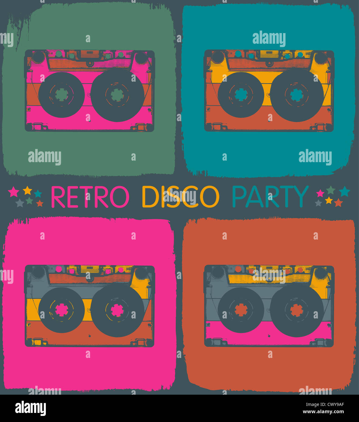 Retro-Disco-Party-Einladung im Pop-Art-Stil Stockfoto