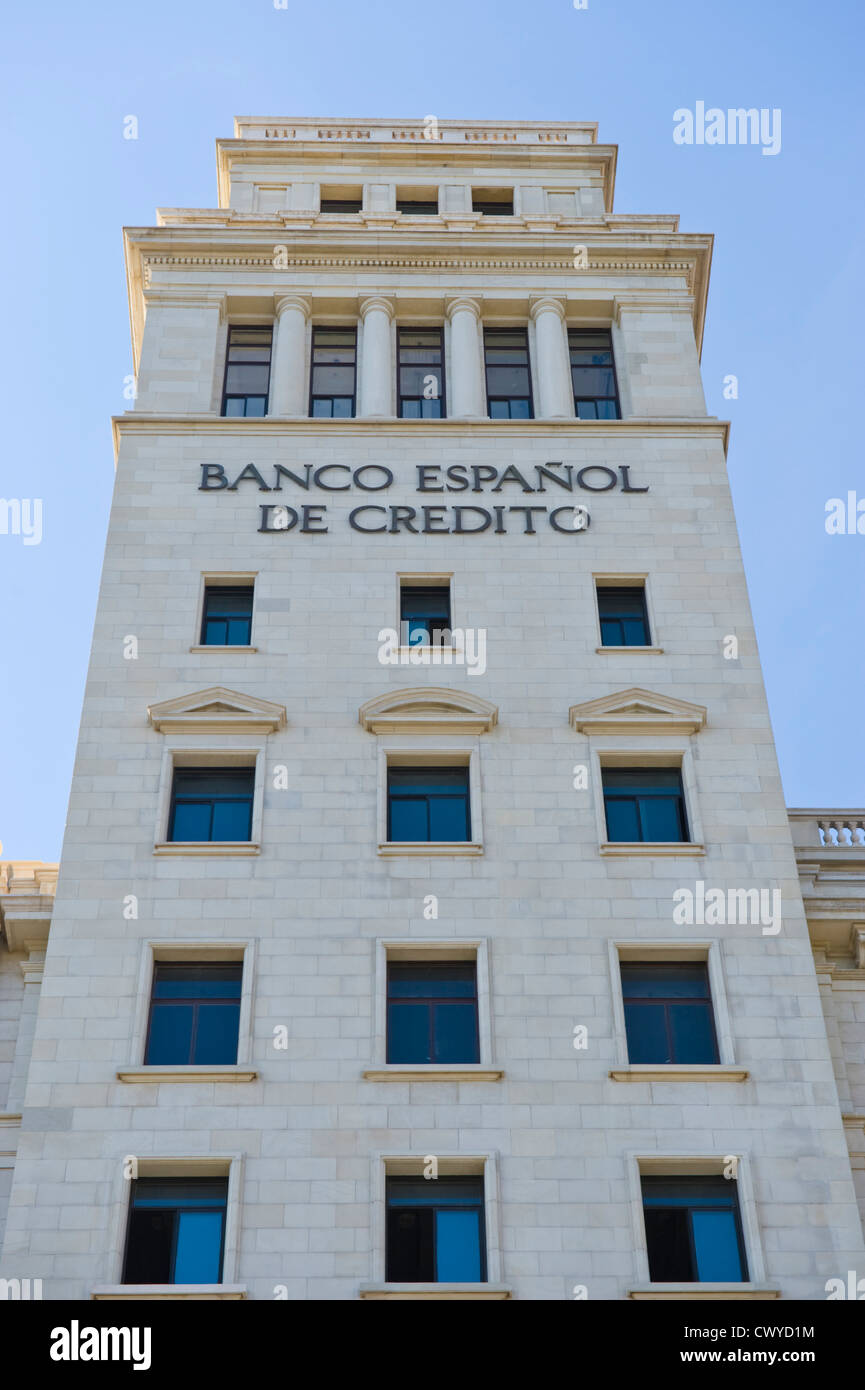 Aussenansicht der Banco Español de Crédito, Spanisch Credit Bank, Banesto in Barcelona, Katalonien, Spanien, ES Stockfoto