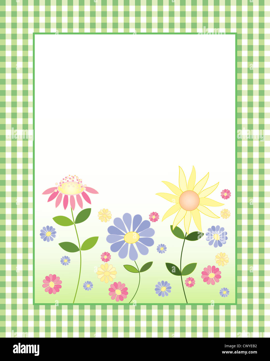 ein Beispiel für eine dekorative blumige Note Karte mit bunten Blumen und leere weiße Fläche für Nachrichten Stockfoto
