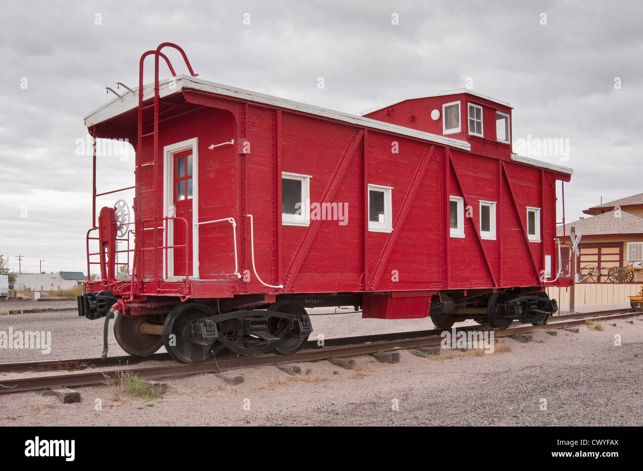 1938 Felseninsel Caboose in Columbus Historical Society Museum in Columbus, New Mexico, USA Stockfoto