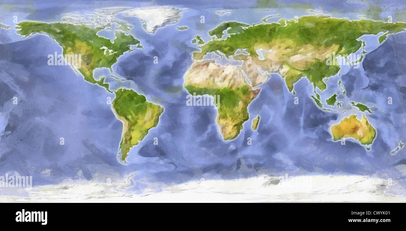 Weltkarte in Wasser Farbstil. Stockfoto