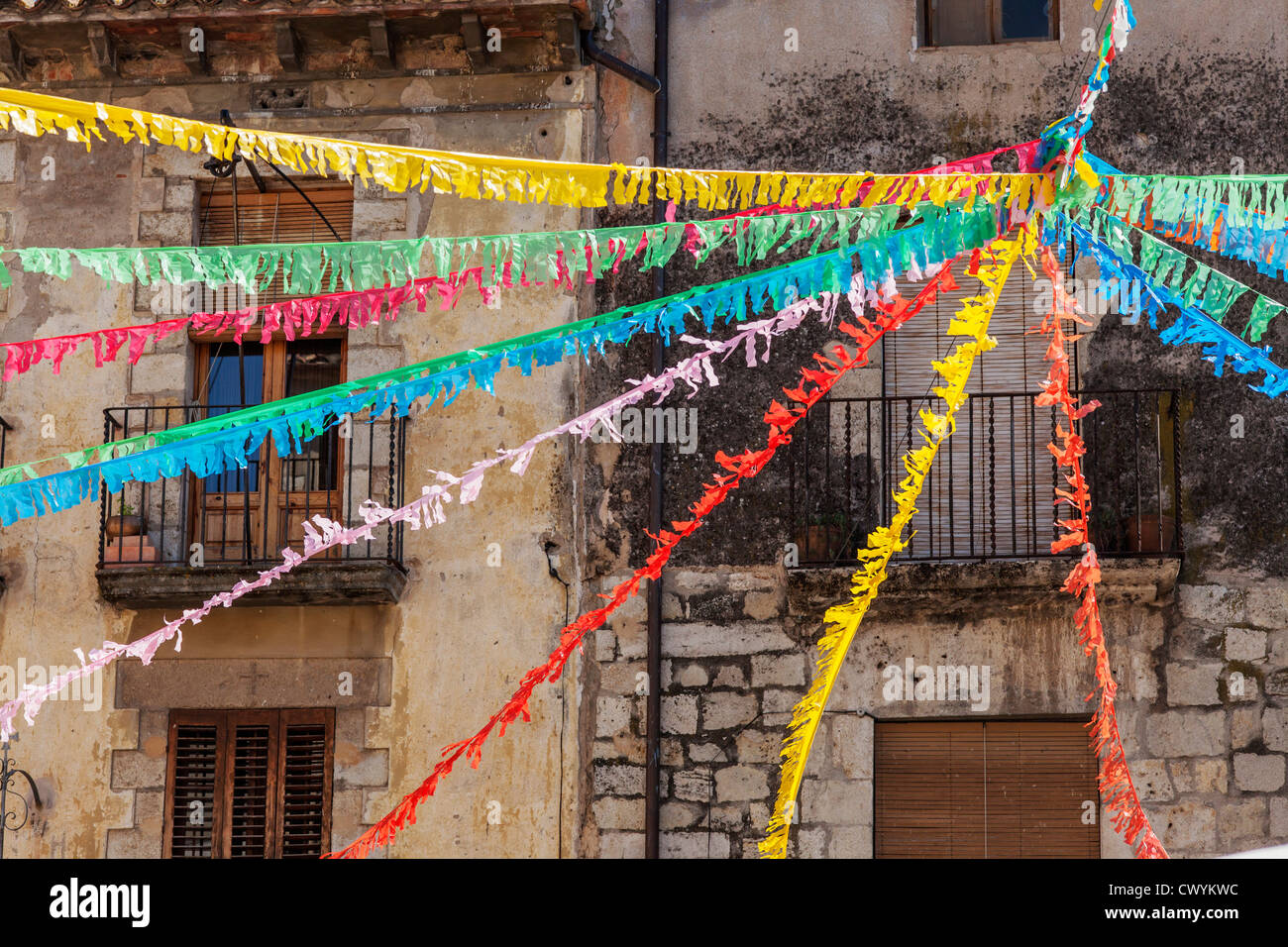 Besalu,Catalonia,Spain.decoration der großen Festa. Stockfoto