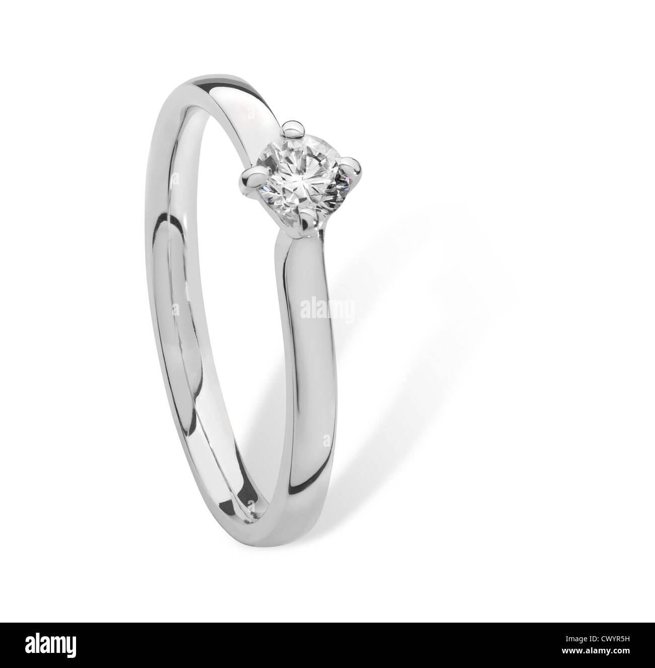 Einzelne Stein Diamant-Verlobungsring in Weißgold Stockfoto