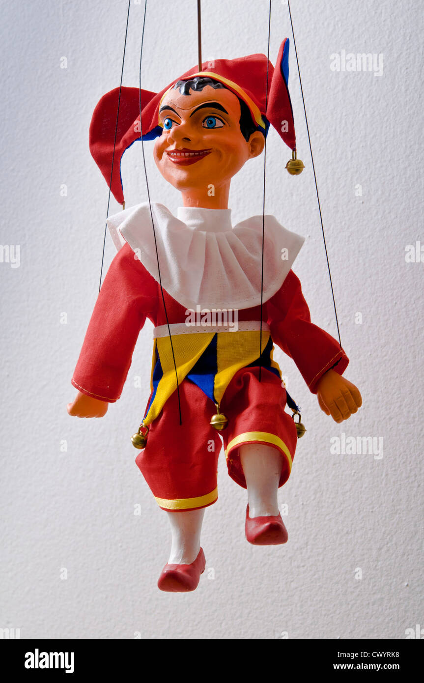 Jester oder Joker hölzerne Marionette, traditionell als Kasparek, in der Tschechischen Republik Stockfoto