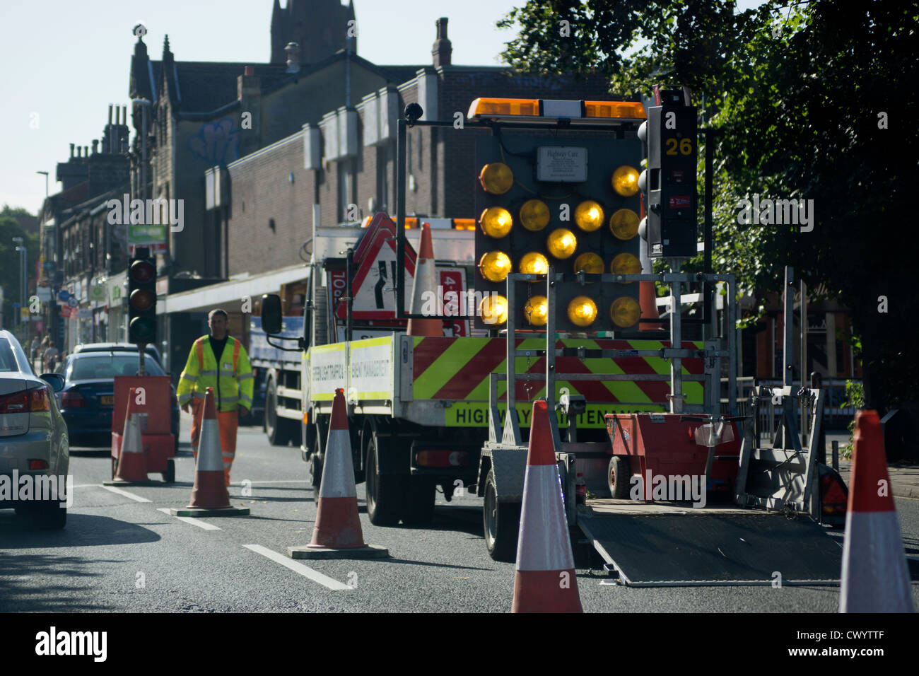 Autobahn-Wartung in Headingley, Leeds Stockfoto