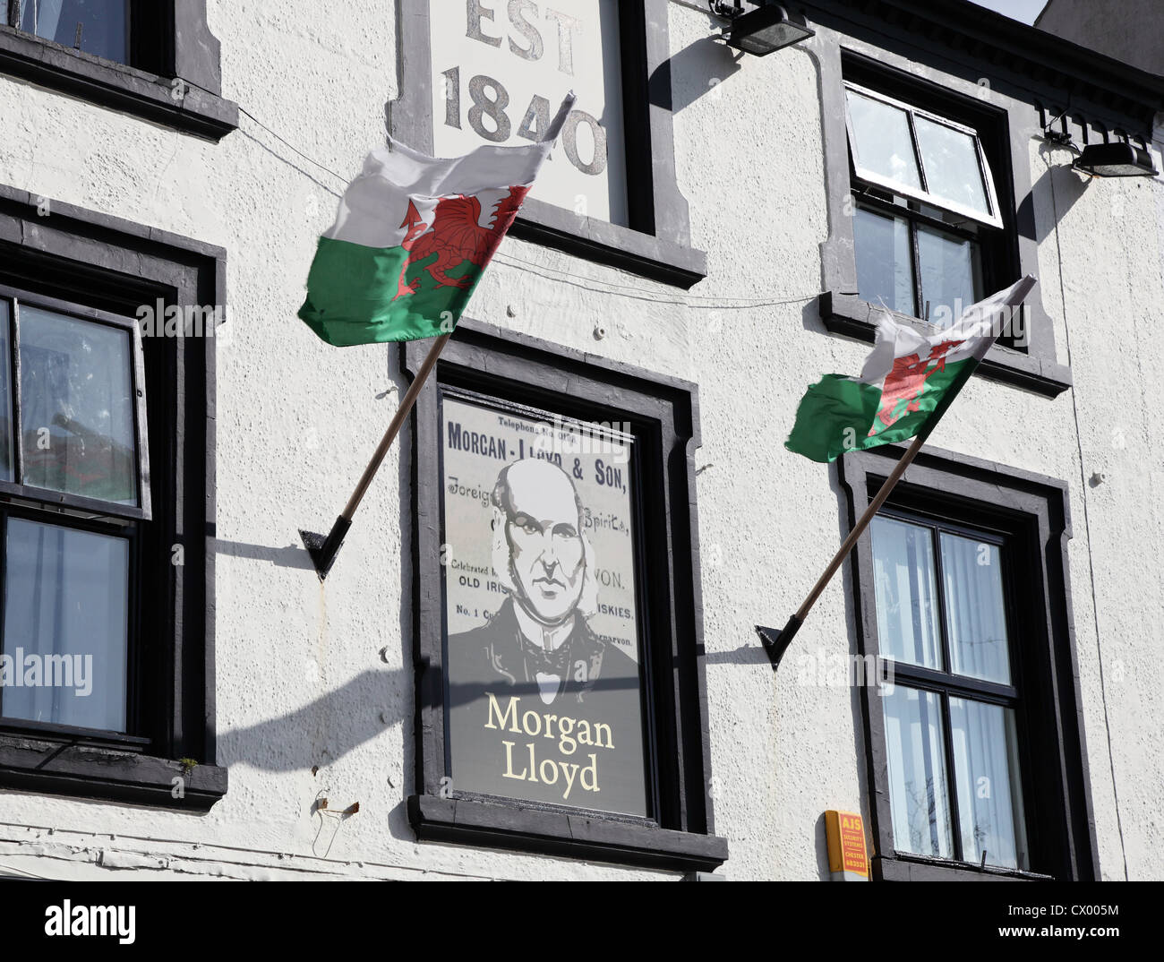 Detailansicht Morgan LLoyd pub Caernarfon Wales UK Stockfoto