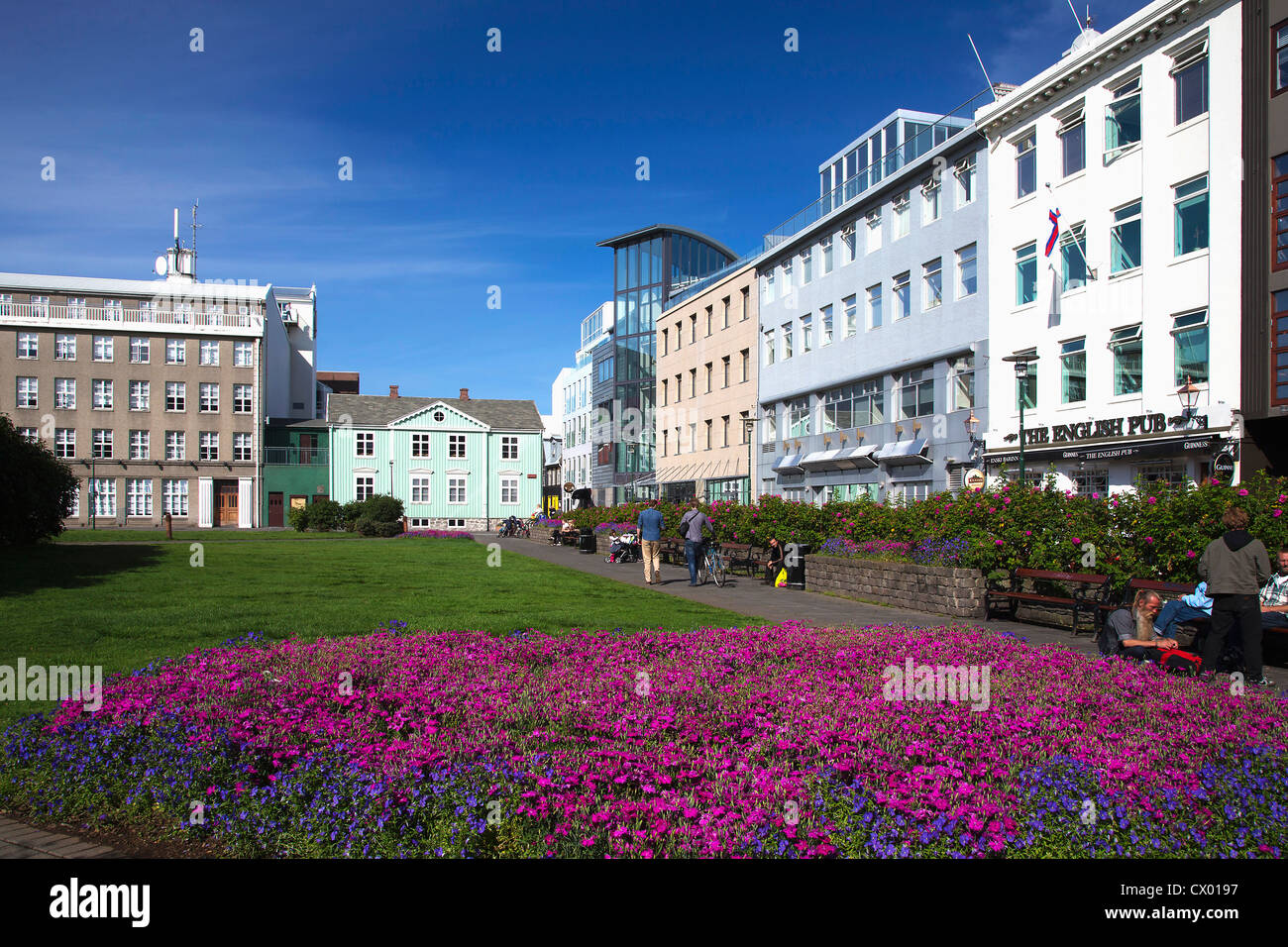 Austurvöllur Square, Reykjavik, Island Stockfoto