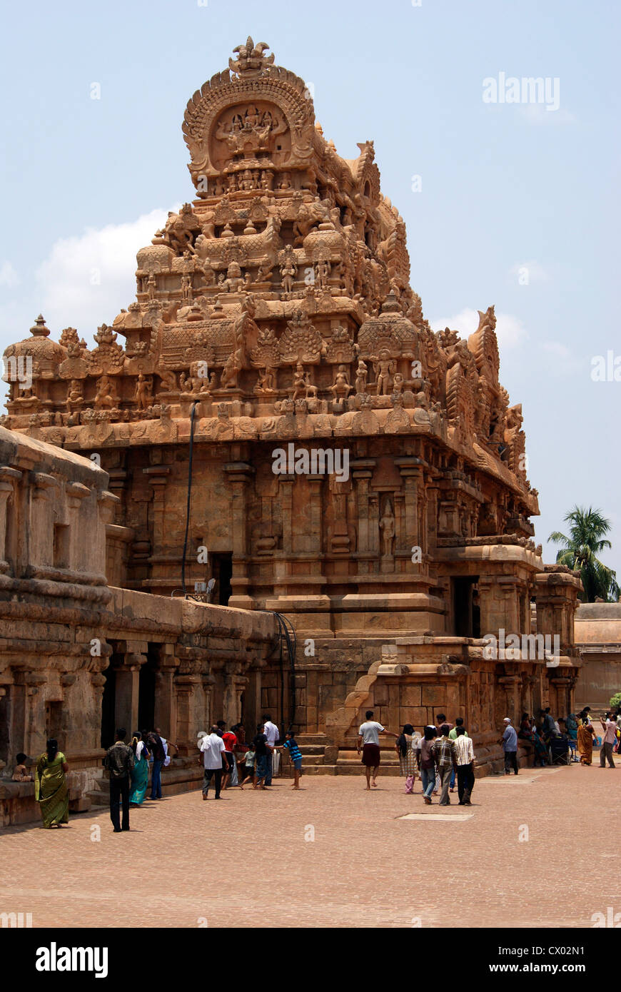 Thanjavur Tempel in Indien und Pilger und Touristen, die die UNESCO Erbe Tempel in Indien Stockfoto
