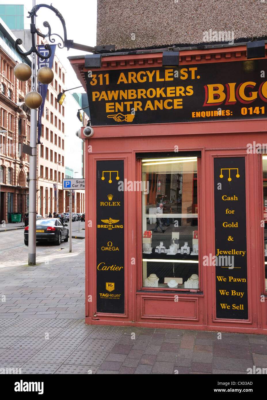 Biggars Pfandleiher Shop mit drei goldenen Kugeln hängen vor Stockfoto
