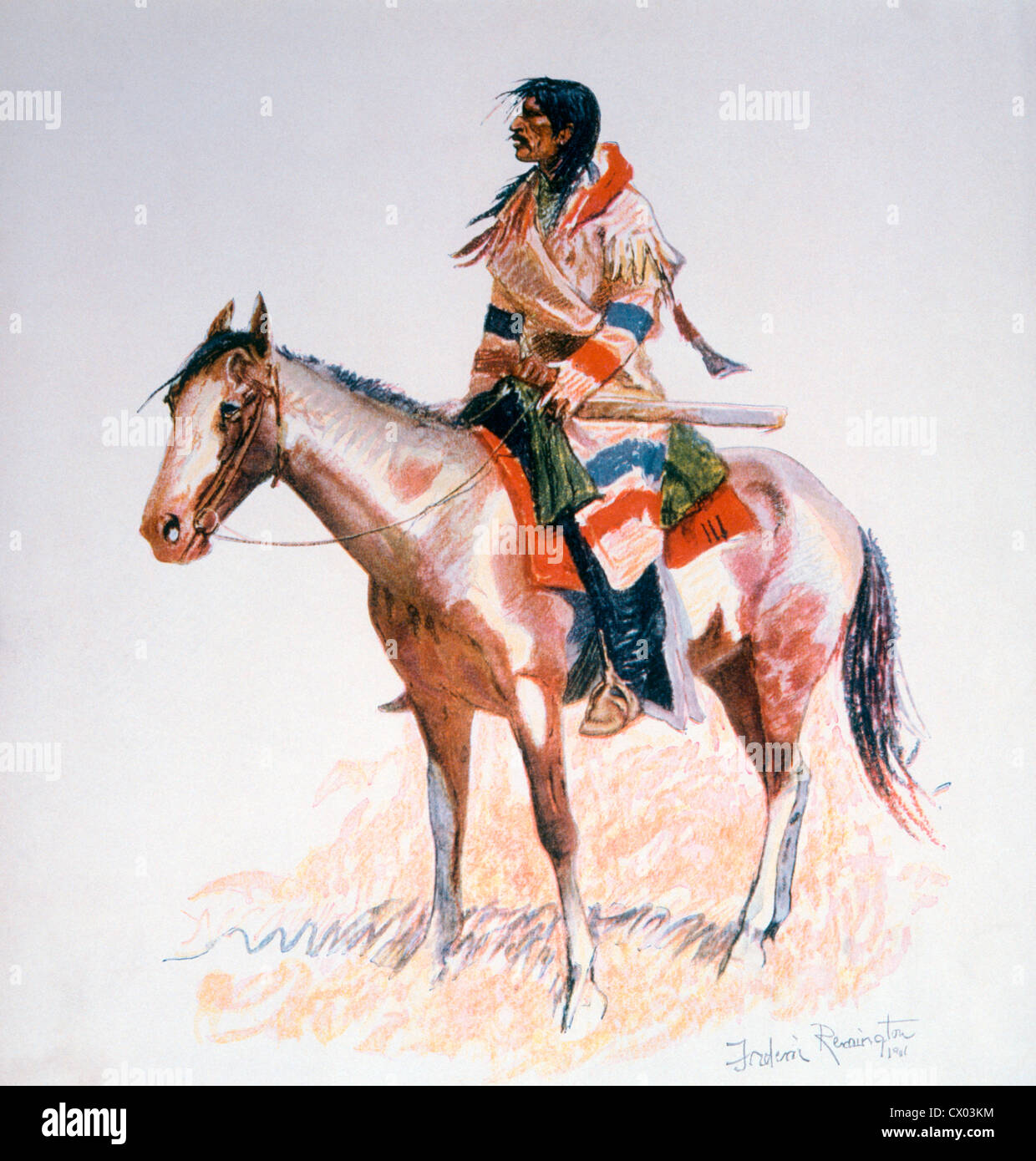 Indian Scout zu Pferd, eine Reihe von wildledernen, Gemälde von Frederic Remington, ca. 1901 Stockfoto