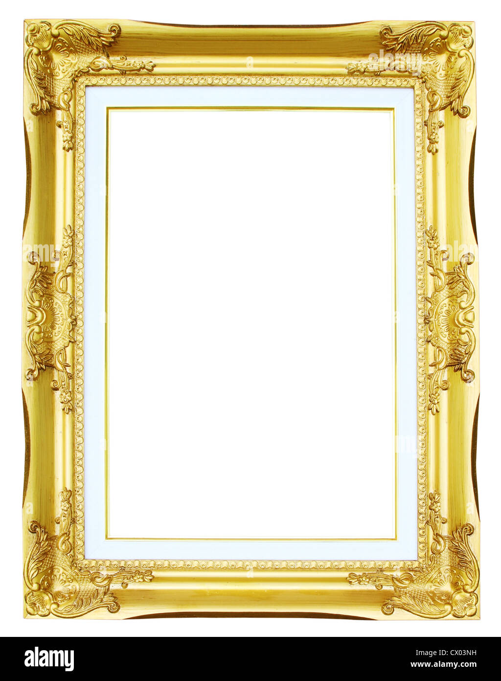 Goldrahmen Bild auf weißem Hintergrund Stockfoto