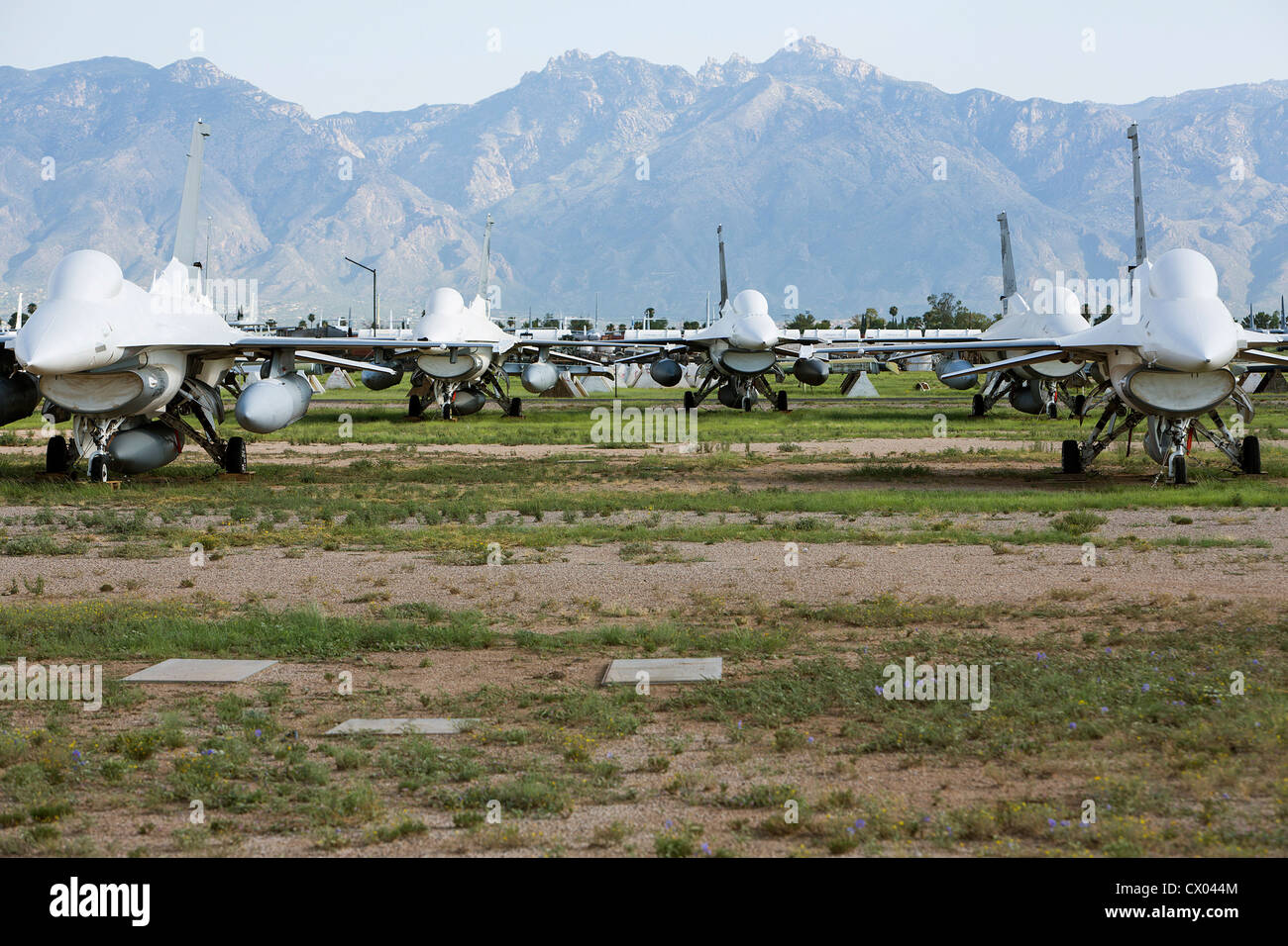 F-16 Fighting Falcon Flugzeuge in der Lagerung bei der 309. Aerospace Maintenance and Regeneration Group an Davis-Monthan AFB. Stockfoto