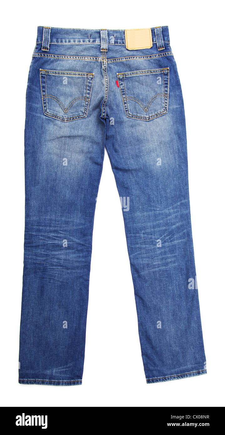 Jeans, die isoliert auf weißem Hintergrund Stockfoto