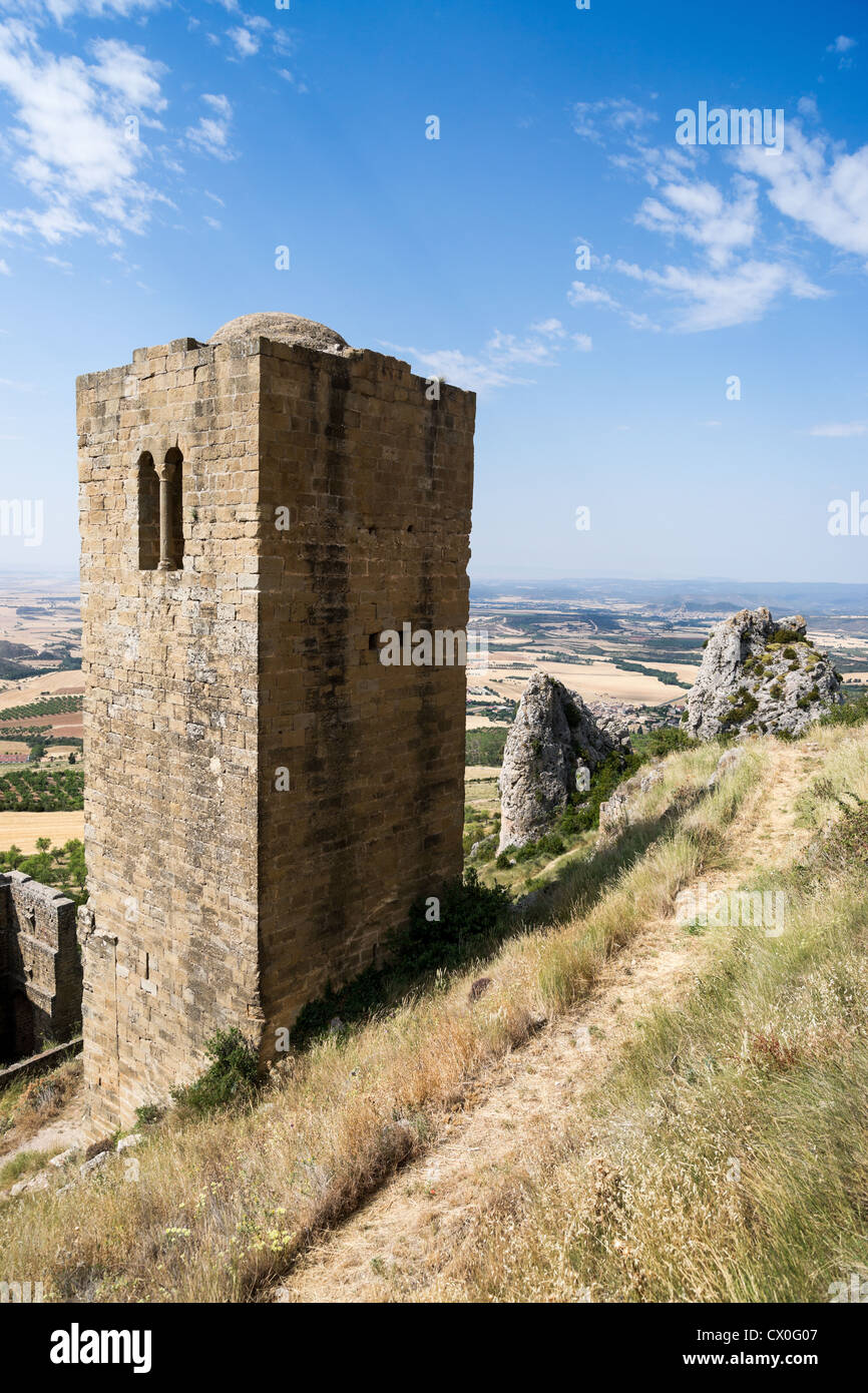 Wehrturm auf der Burg Loarre in Aragón, Spanien Stockfoto