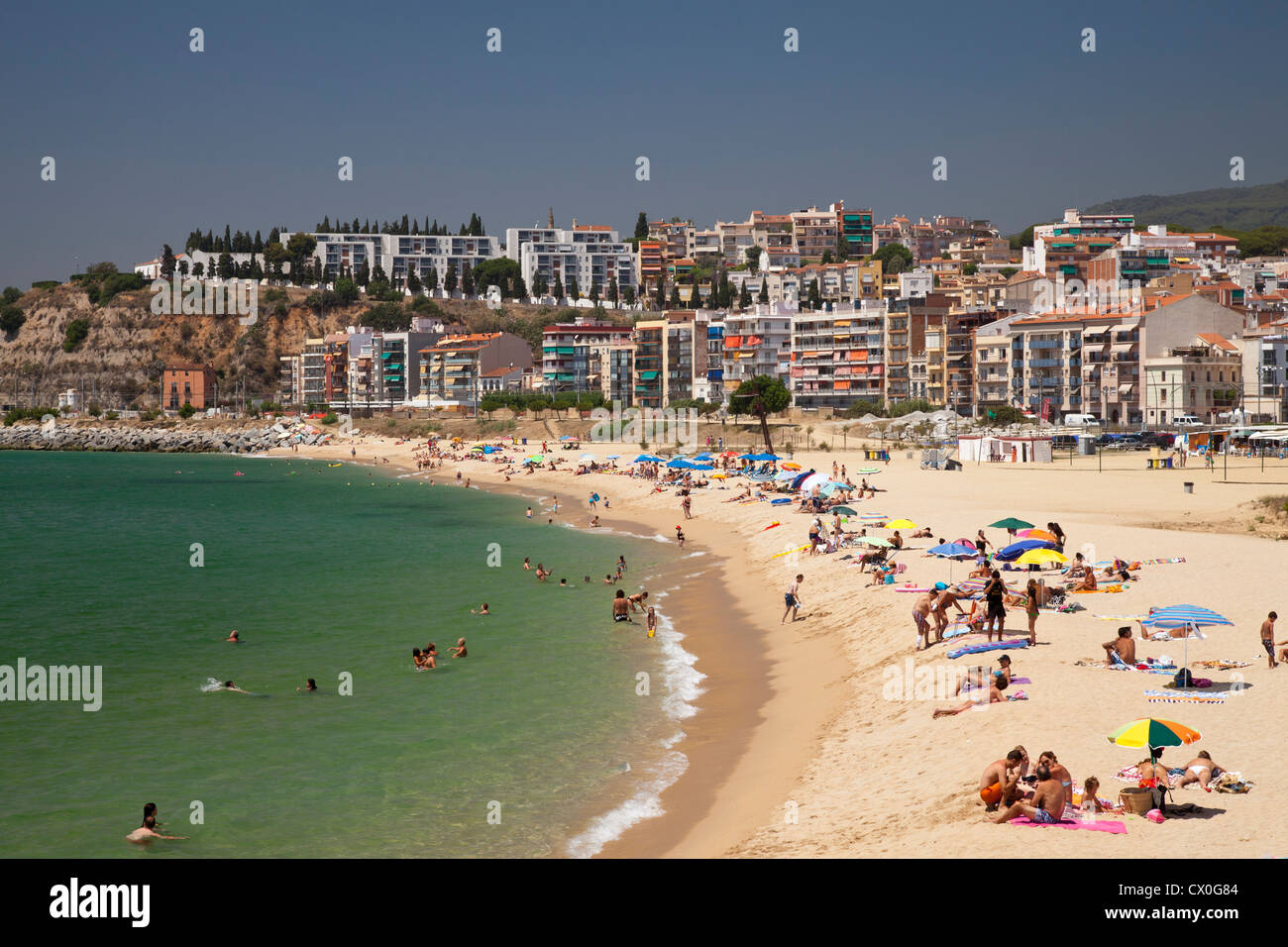 Küste von Arenys de Mar, Comarca Maresme, Costa del Maresme, Katalonien, Spanien, Europa Stockfoto