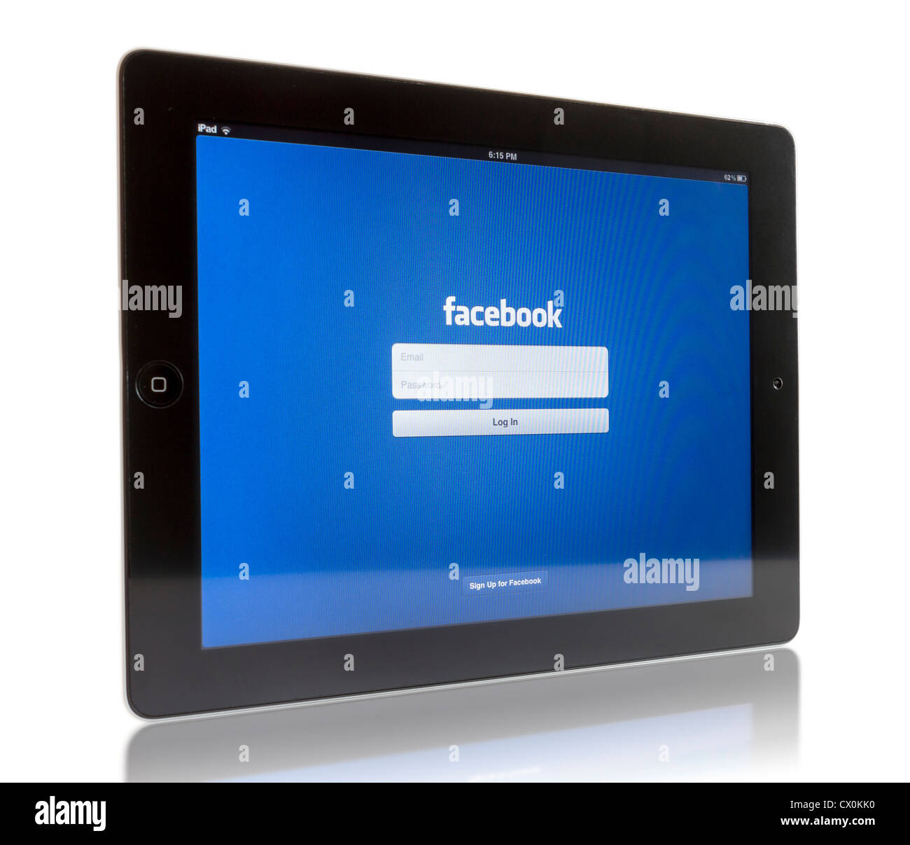 Die neue iPad3 anzeigen Login-Bildschirm von Facebook-Anwendung. Stockfoto