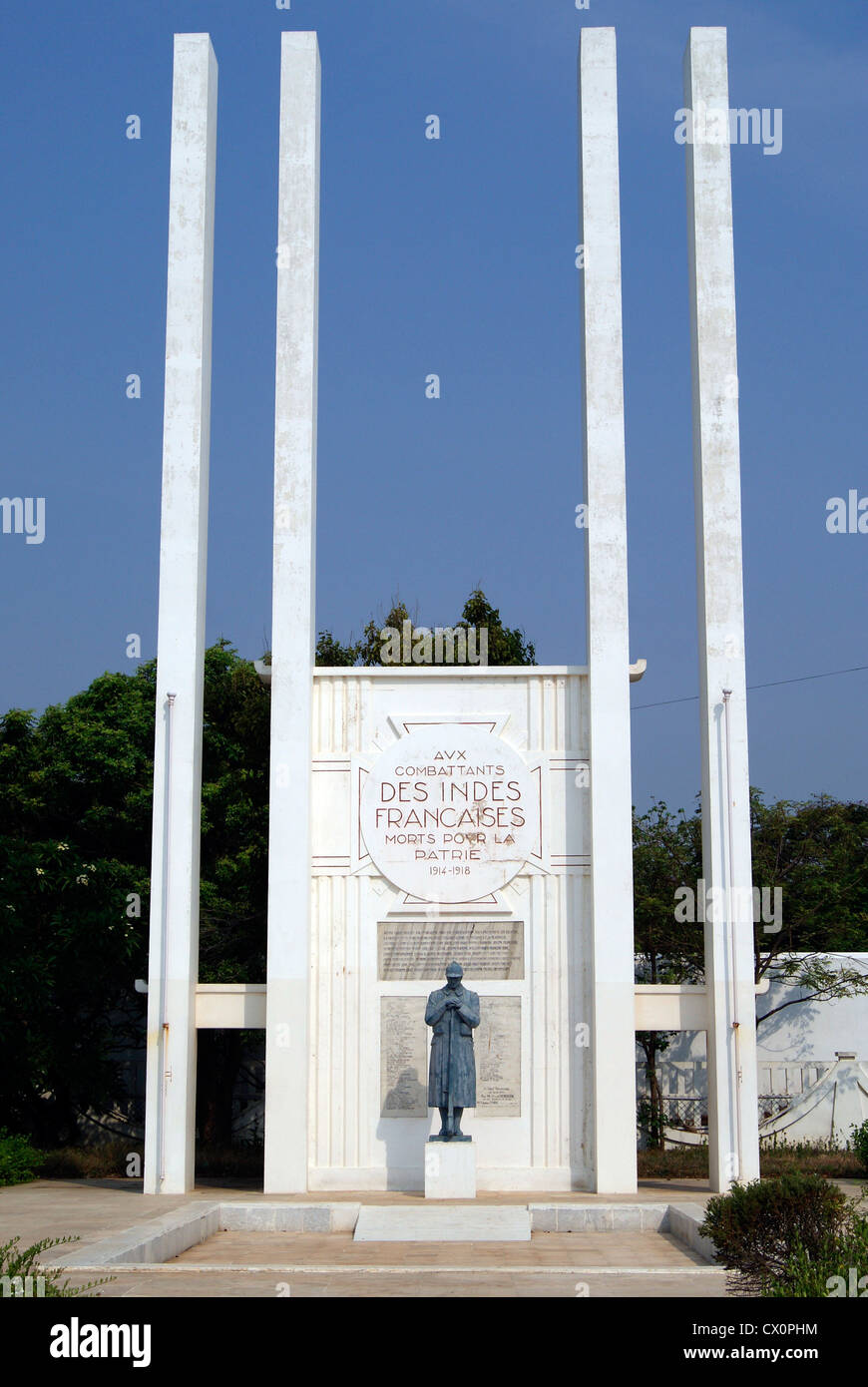 Französische Krieg-Denkmal in Pondicherry Indien für tapferen Soldaten, die während des ersten Weltkrieges und Denkmal gebaut 1971 festgelegt Stockfoto