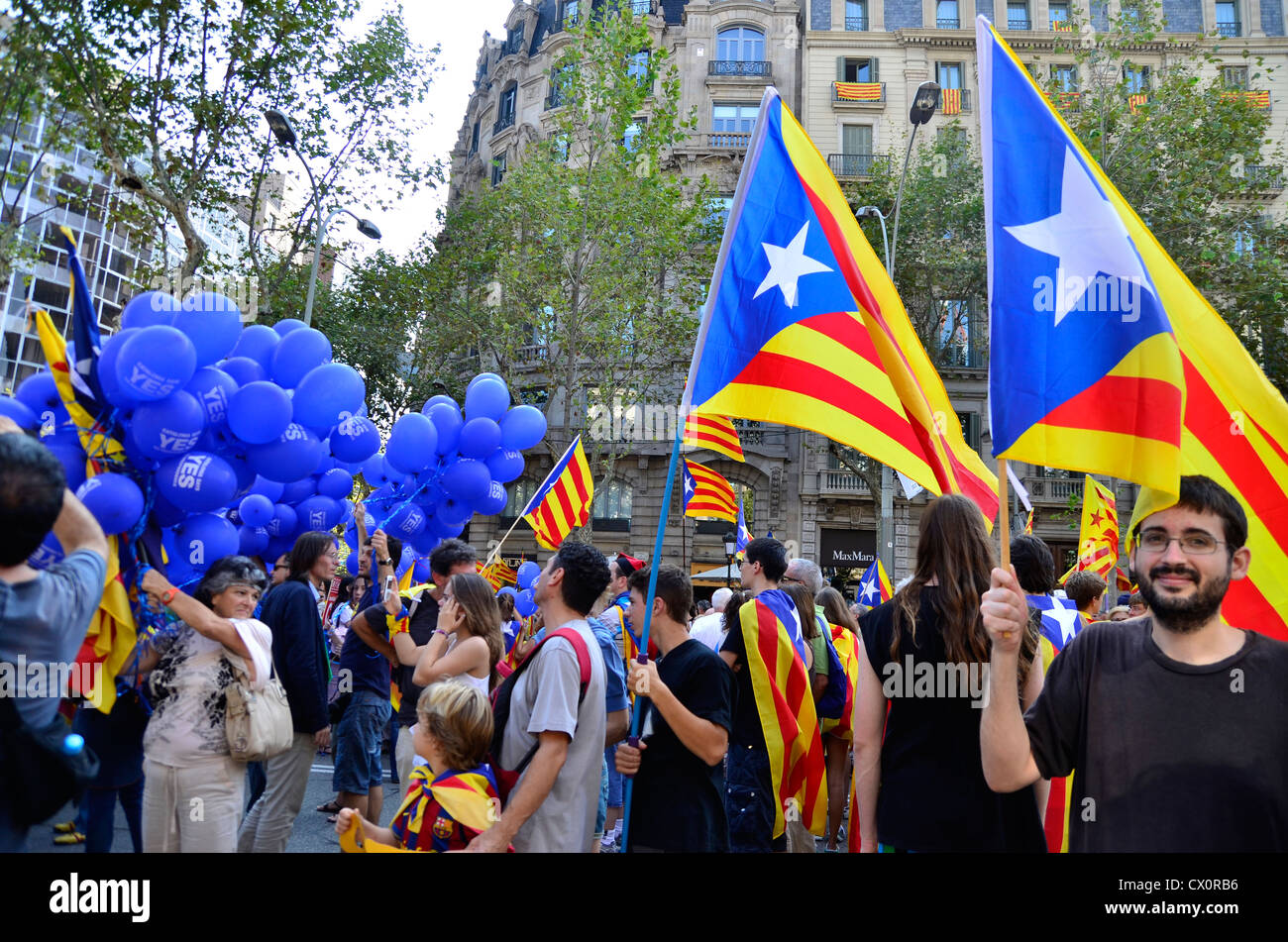 Unabhängigkeit-Demonstration in Barcelona im 11. September 2012 Stockfoto
