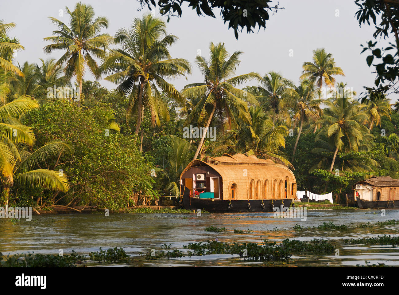 Elk201-3191 Indien, Kerala, Kottayam, See Vembanad Reis Hausboot Hausboot Stockfoto