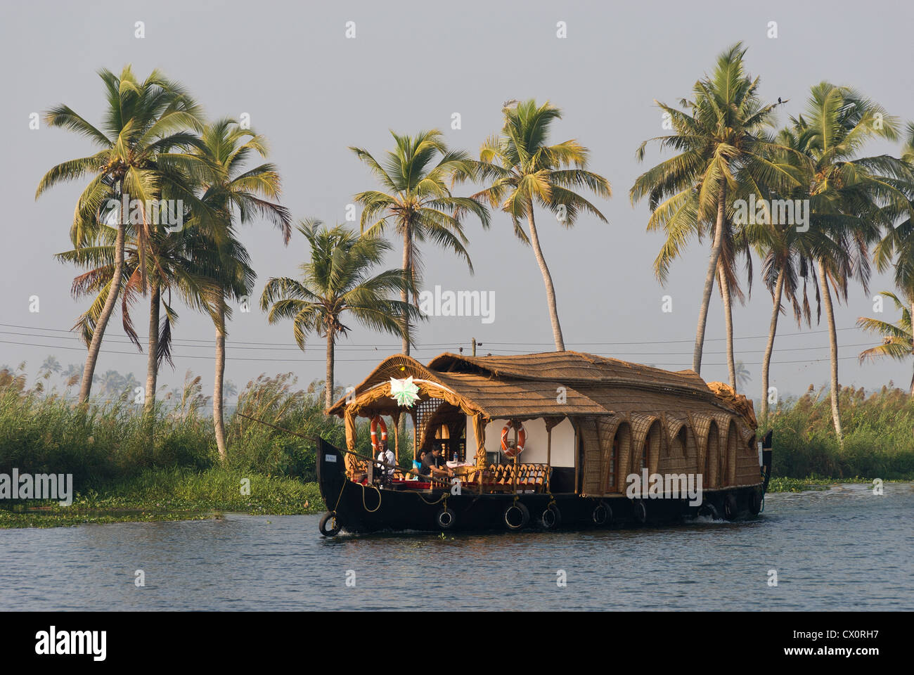 Elk201-3302 Indien, Kerala, Kottayam, Backwaters Kanal, Reis Hausboot Hausboot Stockfoto