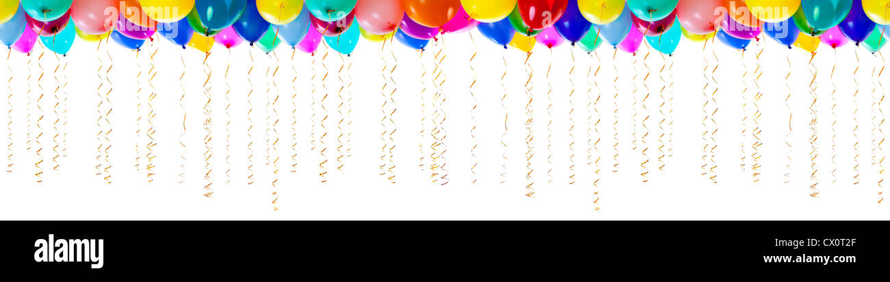 nahtlose bunte Luftballons mit Streamer für Party oder Bithday isoliert Stockfoto