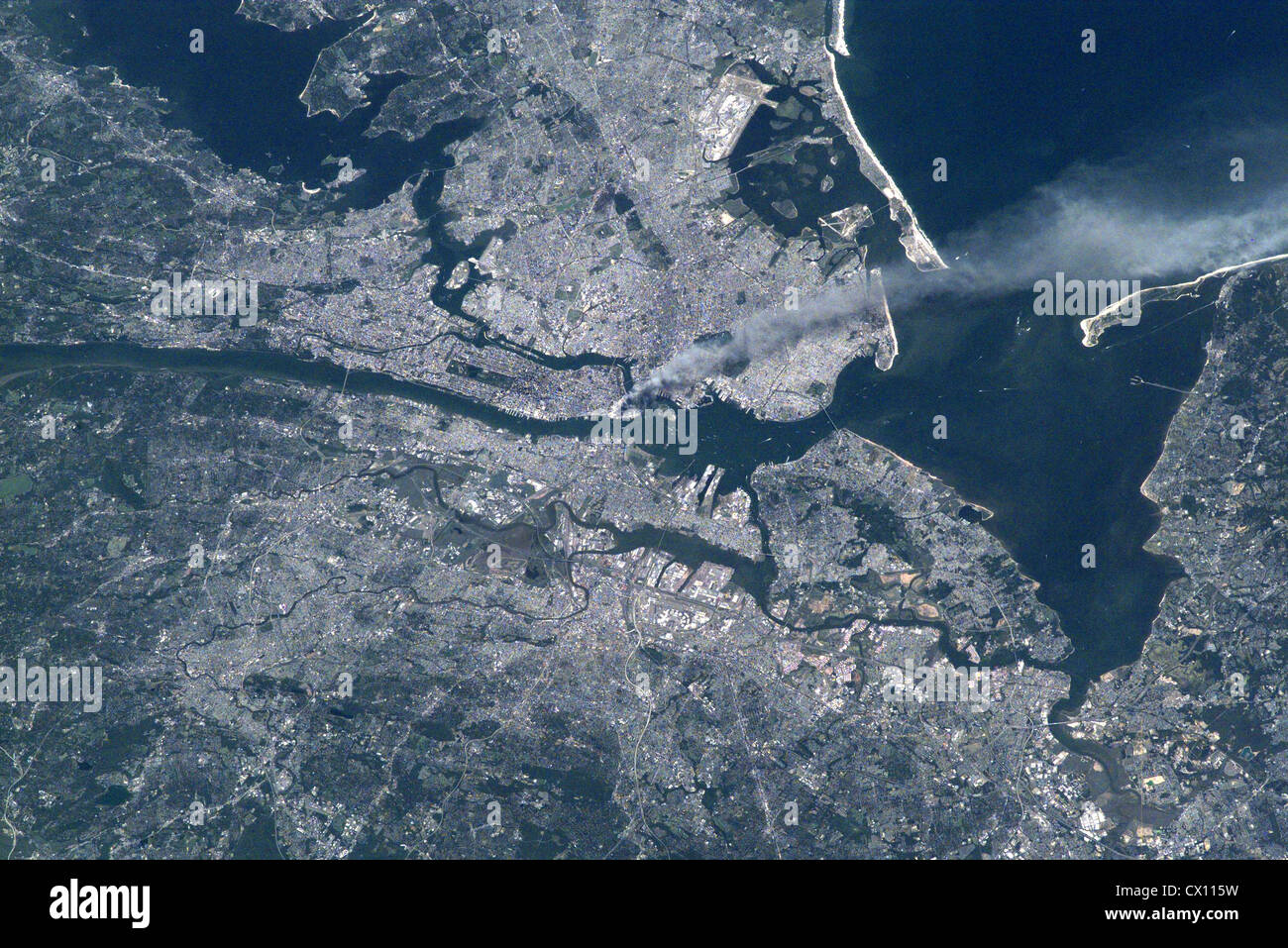 World Trade Center Angriff, New York aus dem Weltraum aus gesehen Stockfoto