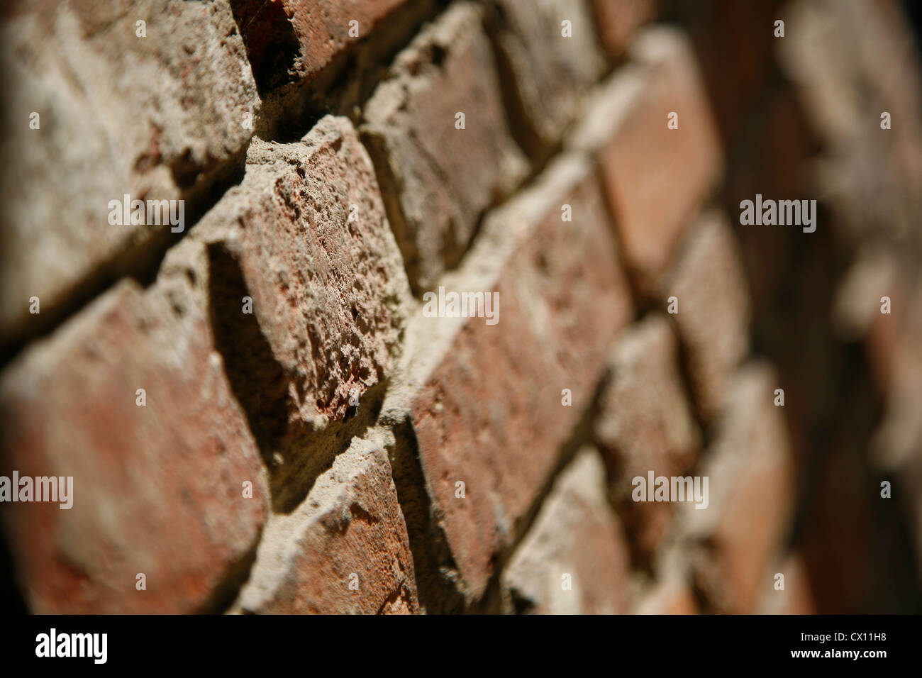 Nahaufnahme von abgenutzten Ziegelmauer Stockfoto