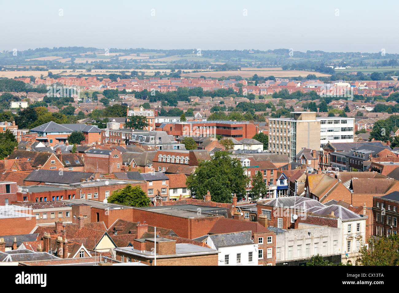 Blick Richtung Watermead Wohnsiedlung in Aylesbury, Buckinghamshire Stockfoto