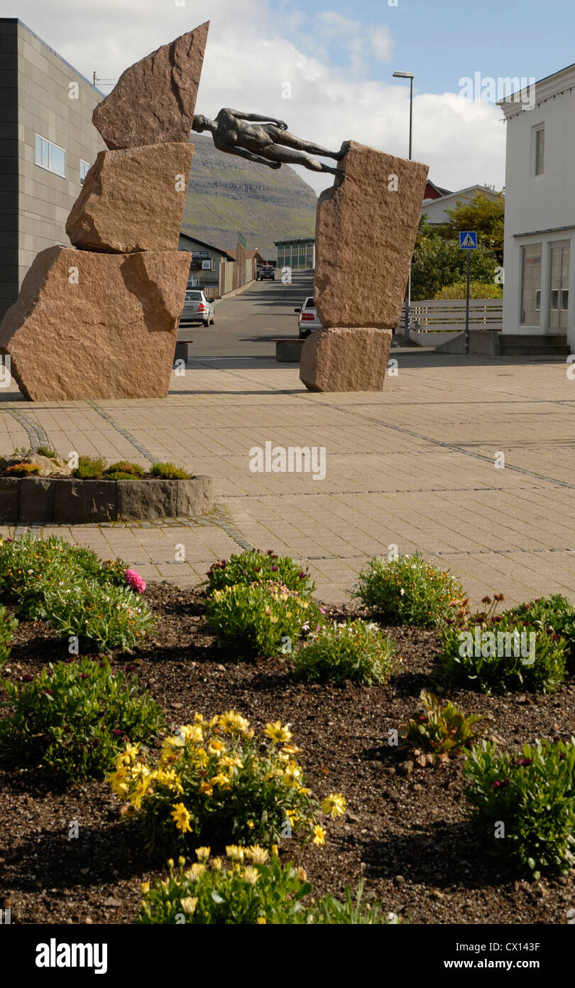 Kunstwerk in Klaksvik, Bordoy Island, Faroer Inseln Stockfoto