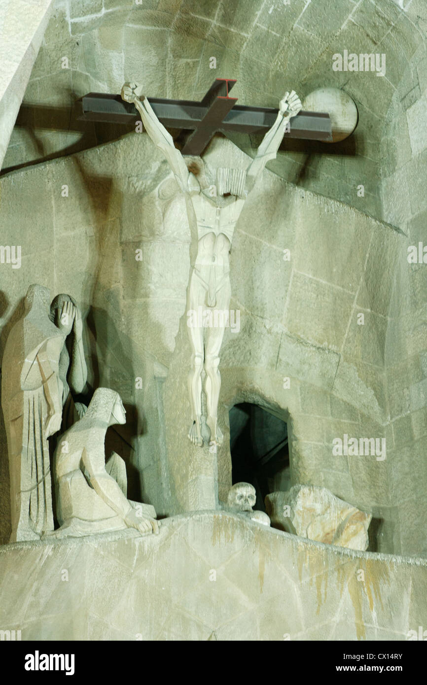 Leidenschaft Anschnittdetail, Skulpturen von Josep Maria Subirachs, La Sagrada Familia Antoni Gaudi Barcelona Spanien Stockfoto
