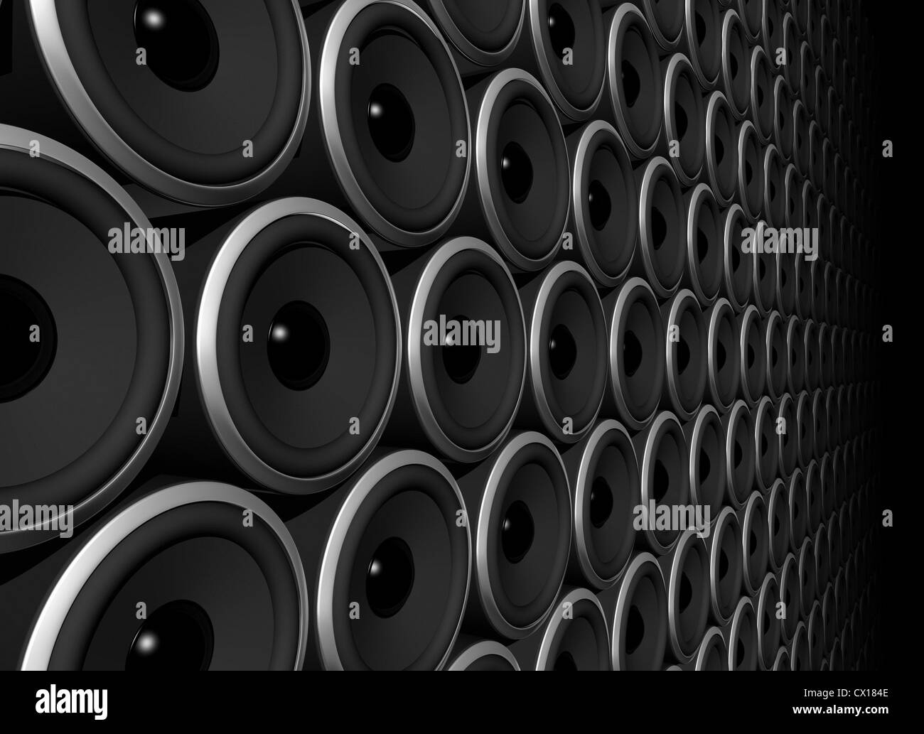 drei dimensionale Lautsprecher Wand isoliert auf schwarz Stockfoto