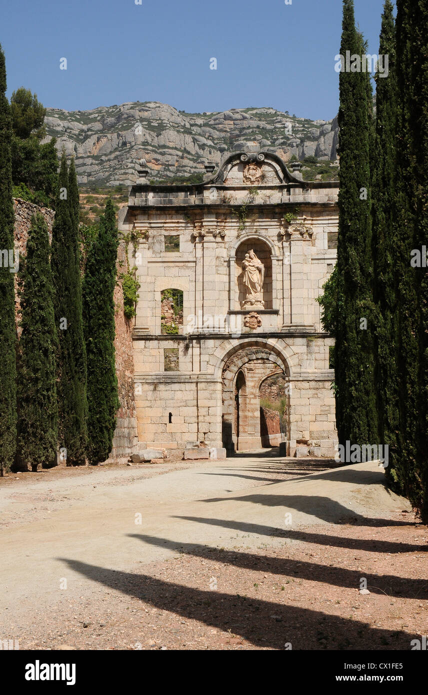 La Cartuja de Escaladei, XII. Jahrhundert, das erste Kloster der iberischen Halbinsel von den Mönchen des Kartäuser-Ordens errichtet. Stockfoto