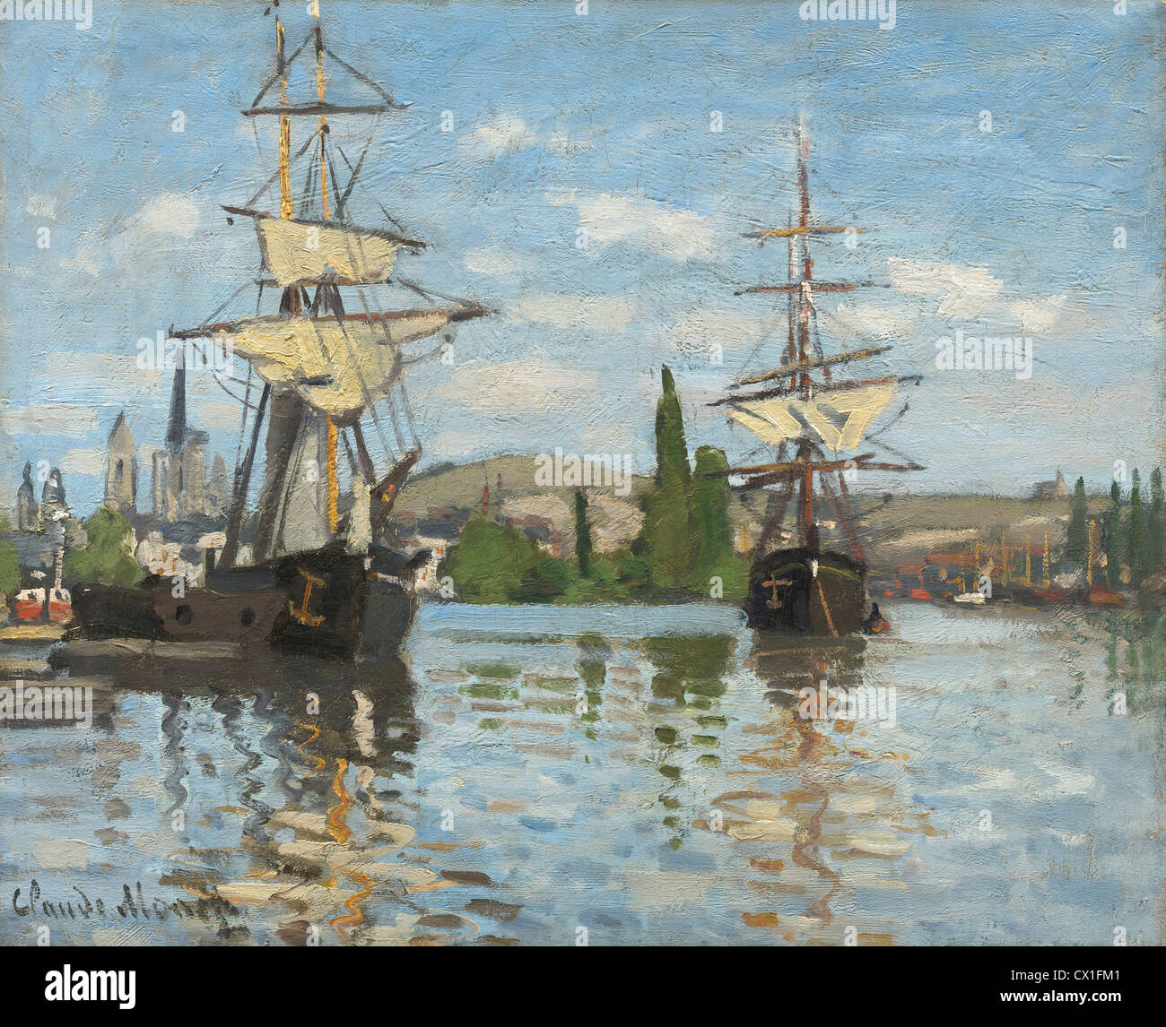 Claude Monet (Französisch, 1840-1926), Schiffe fahren auf der Seine bei Rouen, Öl 1872/1873, auf Leinwand Stockfoto