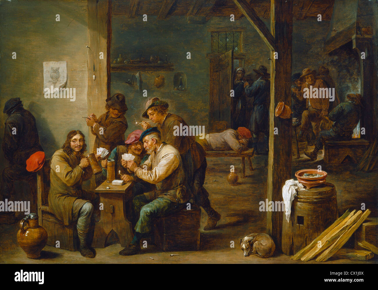 David Teniers der jüngere, Taverne Szene, flämischen, 1610-1690, 1658, Öl auf Platte Stockfoto