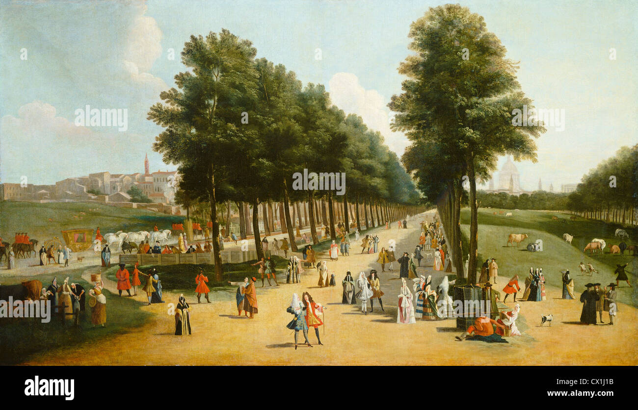 nach Marco Ricci, Blick auf das Einkaufszentrum St. James Park, nachdem 1709-1710, auf Leinwand Öl Stockfoto