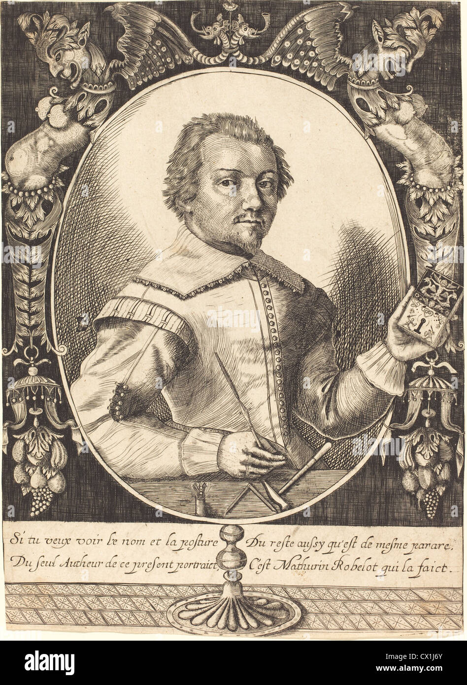 Mathurin Robelot (Französisch, aktiv Anfang des 17. Jahrhunderts), Selbstportrait, c. 1630, Gravur auf Bütten Stockfoto