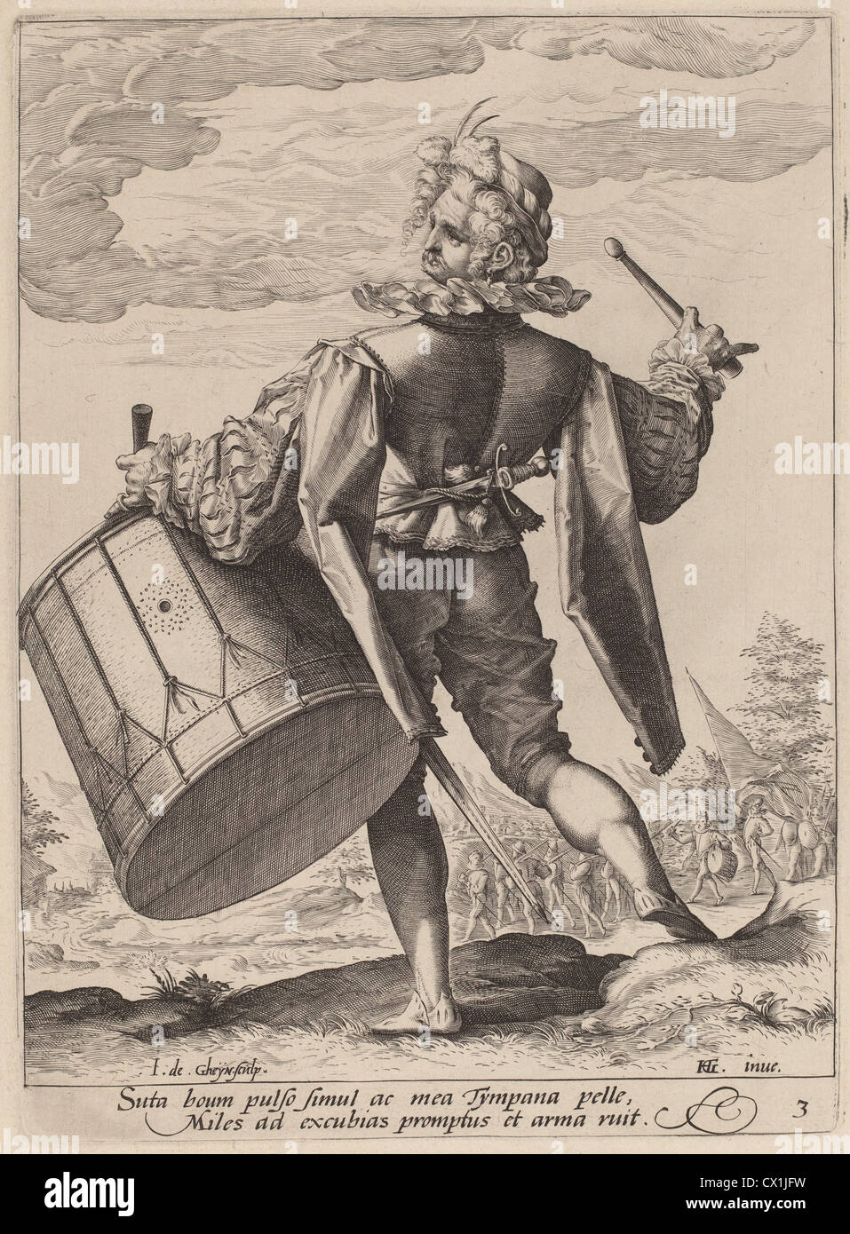 Jacques de Gheyn II nach Hendrik Goltzius (Niederländisch, 1565-1629), Schlagzeuger, 1587, Gravur auf Bütten Stockfoto