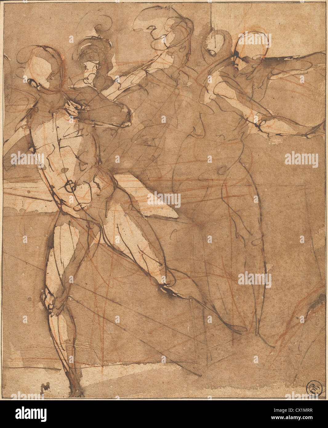 Zugeschrieben, il Cigoli (Italienisch, 1559-1613), Christus fahren die Geldwechsler aus dem Tempel, Stift und Bister mit Bro Stockfoto