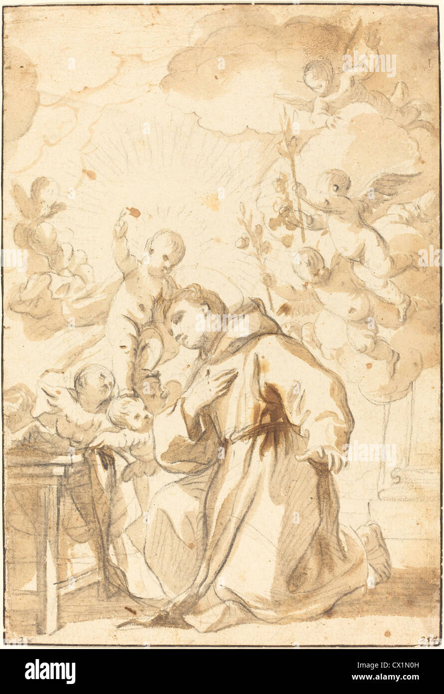 Luca Giordano (Italienisch, 1634-1705), Antonius von Padua, schwarze Kreide, mit braunen waschen auf Bütten Stockfoto
