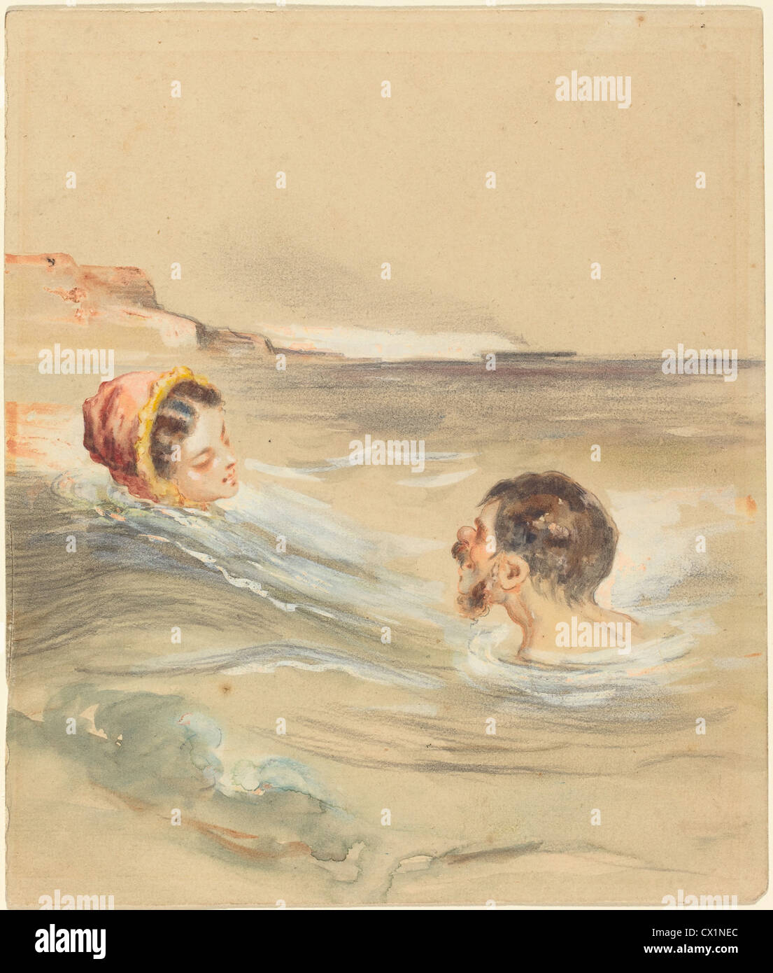 Alfred Grévin (Französisch, 1827-1892), männliche und weibliche Badegäste, Aquarell und Gouache über Graphit auf schwerem Vélin Papier Stockfoto
