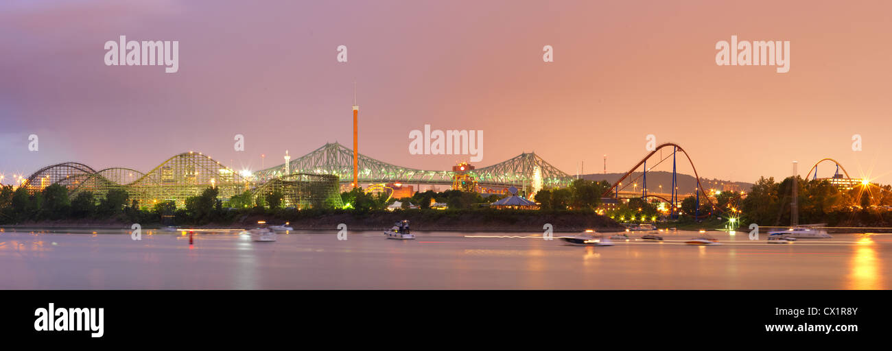 Montreals Vergnügungspark La Ronde bei Sonnenuntergang. Stockfoto