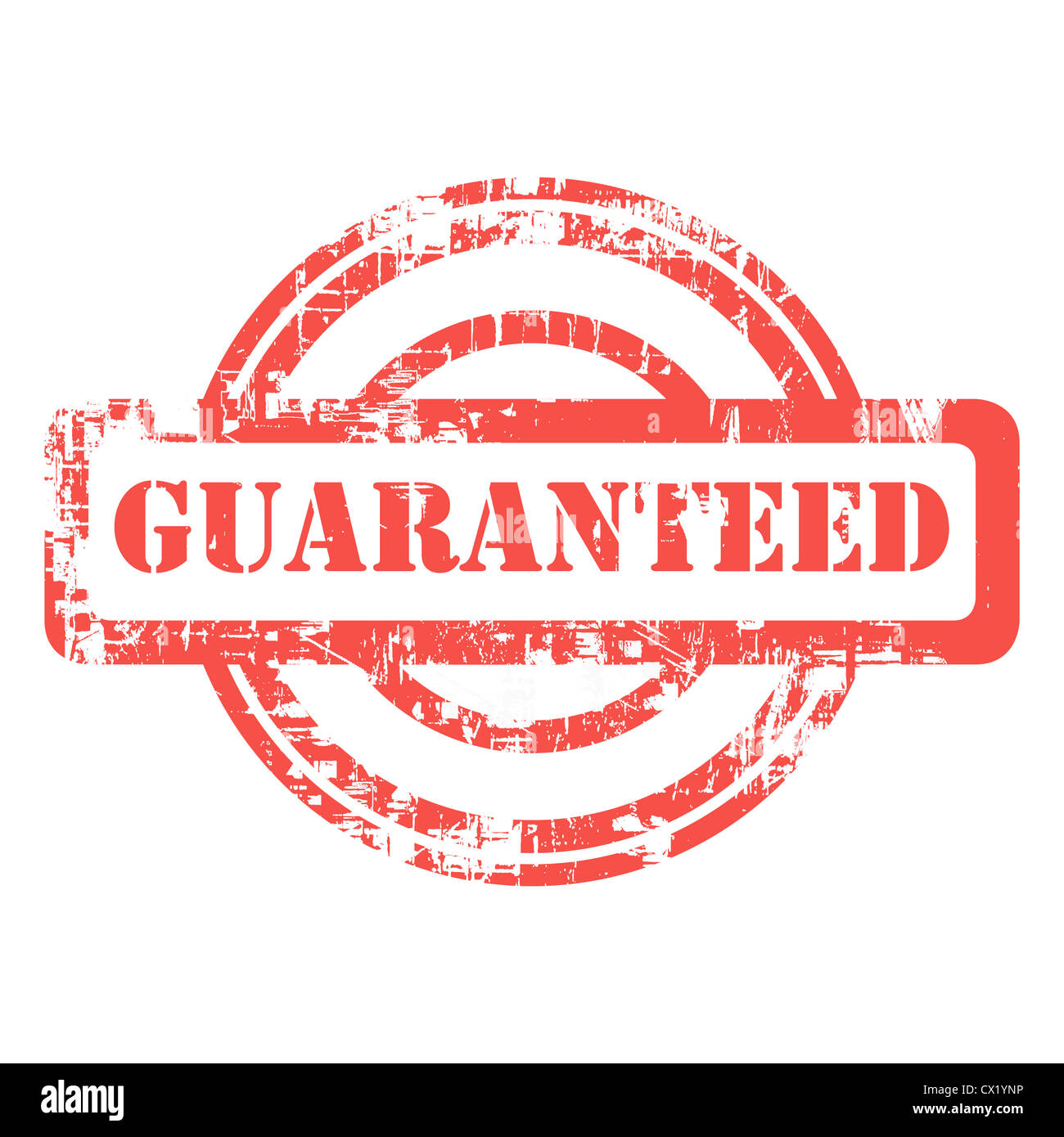 Garantierte Grunge Stempel isoliert auf weißem Hintergrund. Stockfoto