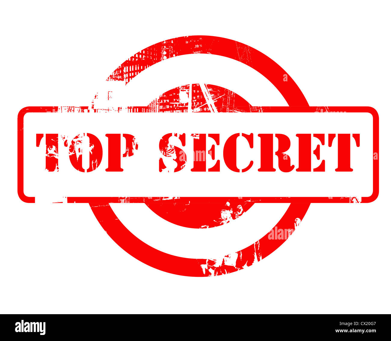 Top Secret roten Stempel mit textfreiraum isoliert auf weißem Hintergrund. Stockfoto