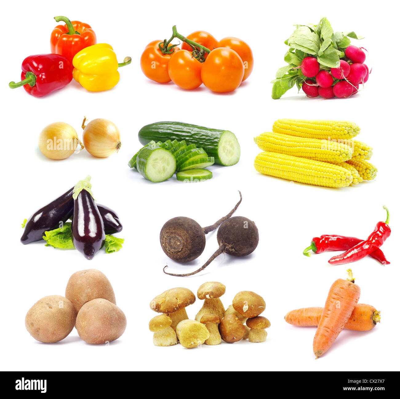 Kollektion Gemüse isoliert auf weißem Hintergrund Stockfoto